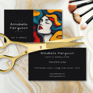Tarjeta De Visita Arte Pop Moderno Retro Colorido Cabello Maquillaje