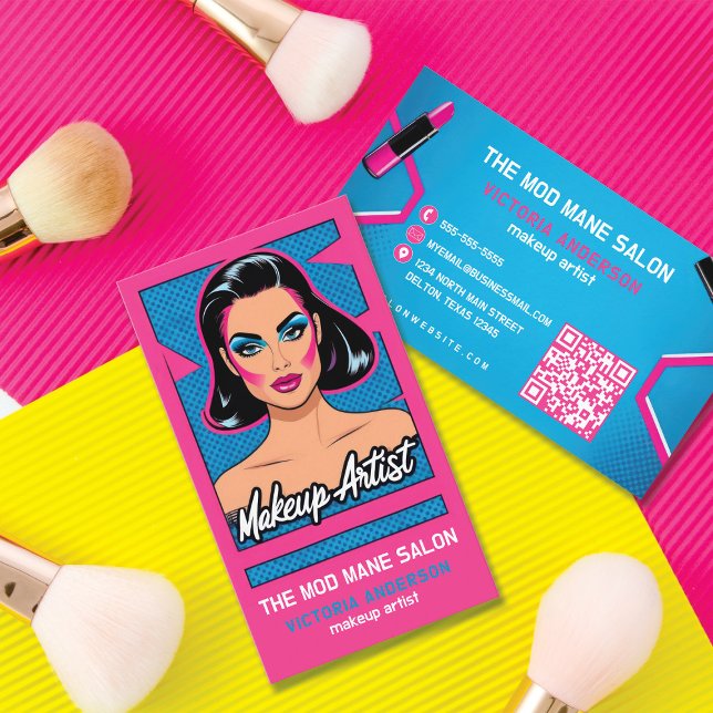 Tarjeta De Visita Arte pop vertical Neon Artista de maquillaje azul  (Subido por el creador)