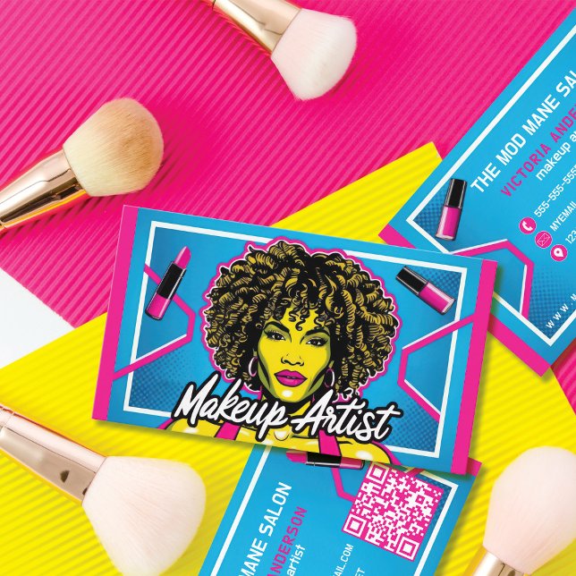 Tarjeta De Visita Arte pop vibrante Neon Artista de maquillaje azul  (Subido por el creador)