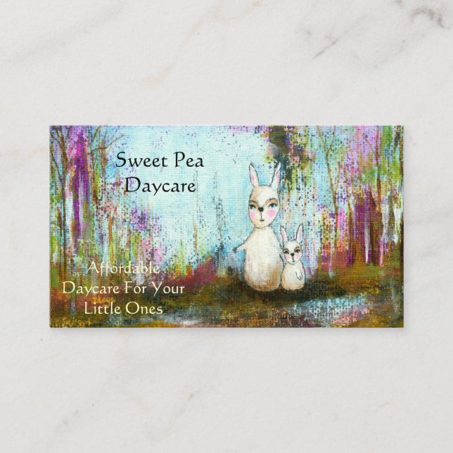 Tarjeta De Visita Arte popular de los conejos blancos de la escuela, (Anverso)