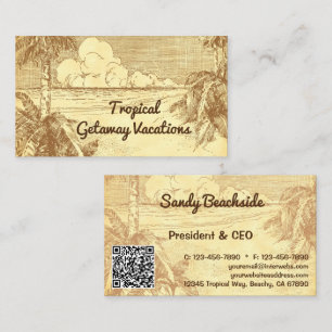 Tarjeta De Visita Arte QR personalizado de palmeras de playa tropica