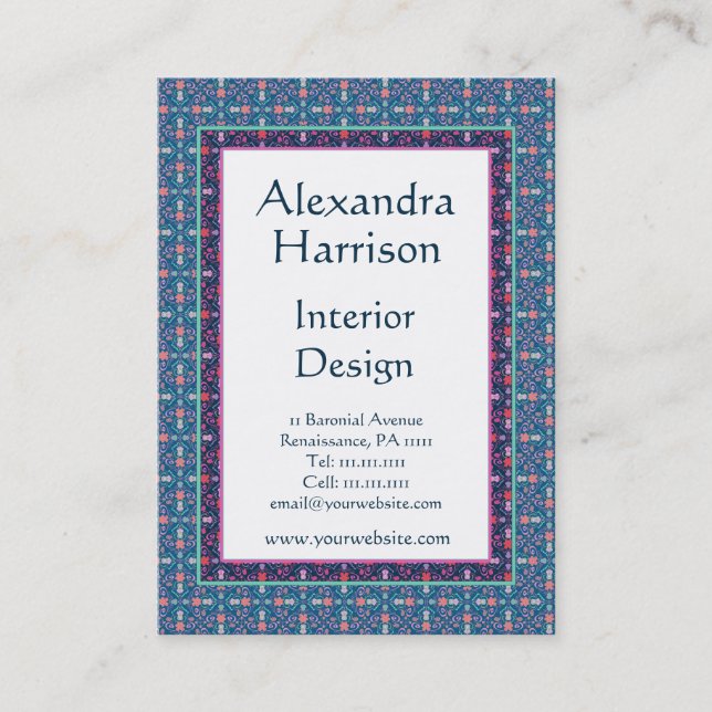 Tarjeta De Visita Arte renacentista y estampado de flores verde de (Anverso)