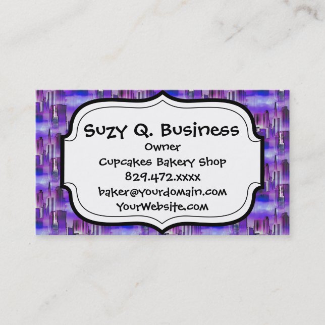 Tarjeta De Visita Arte urbano del horizonte de Chicago en púrpura y (Anverso)