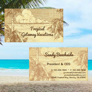 Tarjeta De Visita Arte Vintage de Palmeras de Playa Tropical Persona