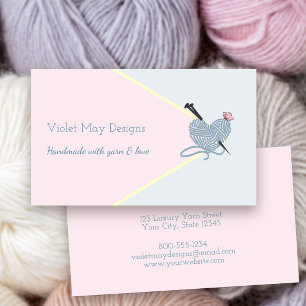 Tarjeta De Visita Artesanía de punto o hilo rosa azul pastel hecha a