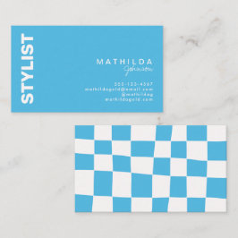 Tarjeta De Visita Artesanía de tablero de ajedrez blanco azul retro