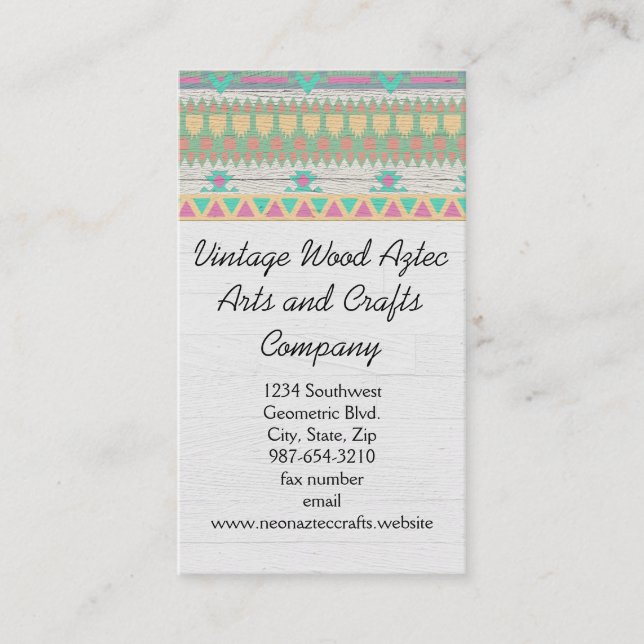 Tarjeta De Visita Artesanía geométrica azteca de madera de época (Anverso)