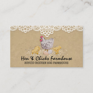 Tarjeta De Visita Artesanías de granja Lace Rustic Chicks Hen