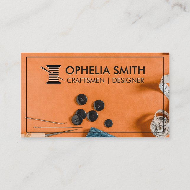 Tarjeta De Visita Artesanos | Hilo y aguja del área de trabajo de Se (Anverso)