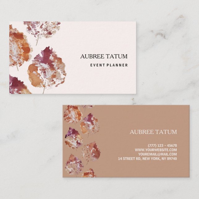 Tarjeta De Visita Artiatic Rustic Watercolor Falling Leaves Autumn (Anverso / Reverso)