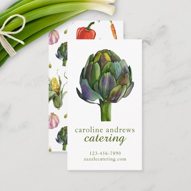 Tarjeta De Visita Artichoke orgánico de acuarela (Watercolor organic artichoke business card)