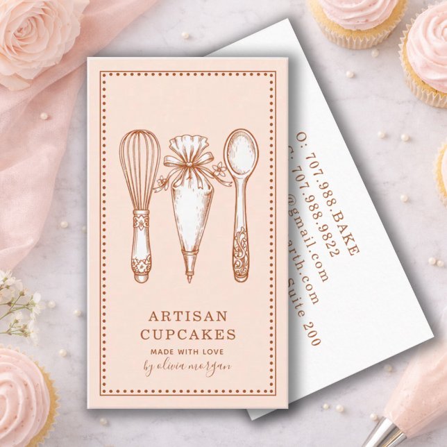 Tarjeta De Visita Artisan Cupcake Bakery Baking Utensils (Subido por el creador)