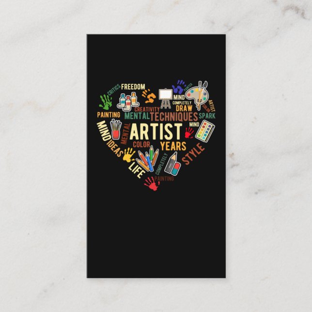 Tarjeta De Visita Artist Heart Love Drawing Art (Anverso)