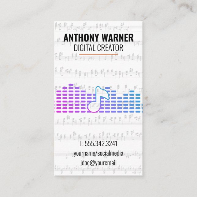 Tarjeta De Visita Artist | Musical Notes | Sound Engineer (Anverso)