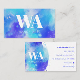 Tarjeta De Visita Artista de acuarela morada azul monograma