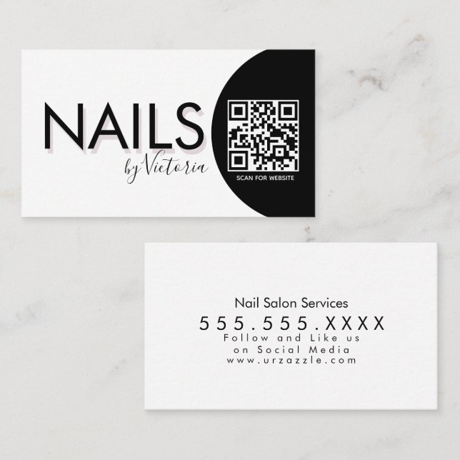 Tarjeta De Visita Artista de belleza de salón de uñas CÓDIGO QR (Anverso / Reverso)