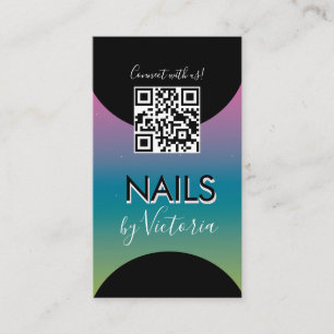 Tarjeta De Visita Artista de belleza de salón de uñas QR Gradiente d