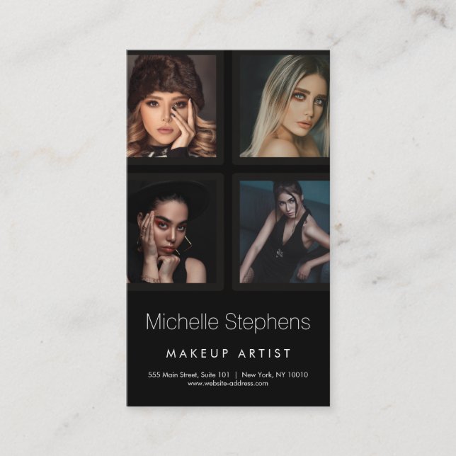 Tarjeta De Visita Artista de cabello y maquillaje de belleza negro (Anverso)