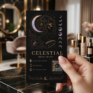 Tarjeta De Visita Artista de Cejas Celestiales Lujo Negro-Dorado Tar