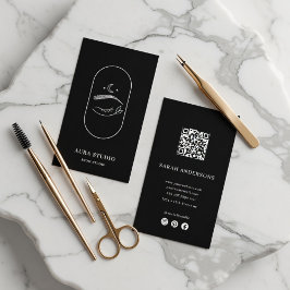 Tarjeta De Visita Artista de Cejas de Lujo  Código QR del Estudio de