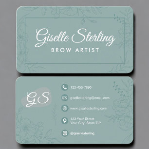Tarjeta De Visita Artista de Cejas Floral Verde Turquesa