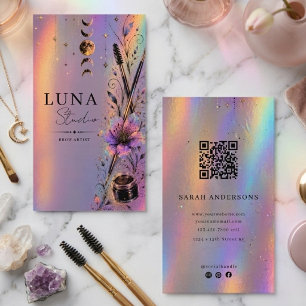 Tarjeta De Visita Artista de Cejas Holográfica QR Iridescente de Lu