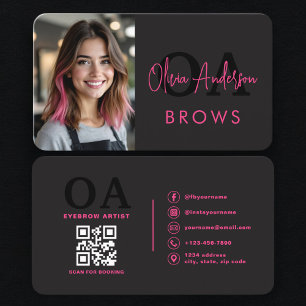 Tarjeta De Visita Artista de Cejas Modernas Rosa Caliente y Negro