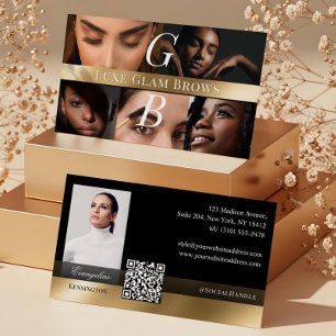 Tarjeta De Visita Artista de Cejas Profesional Monograma Negro Oro