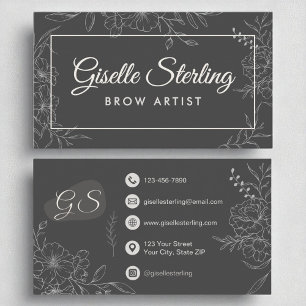 Tarjeta De Visita Artista de cuerdas Moody Carbón Carbón Gris Floral