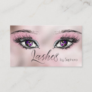 Tarjeta De Visita Artista de Extensiones de Pestañas con Brillo Rosa