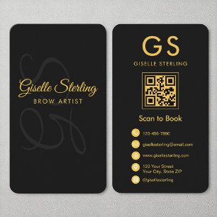 Tarjeta De Visita Artista De Fila Monograma Oro Negro Código QR Bell