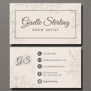 Tarjeta De Visita Artista De Filo Neutral Floral De Marfil Elegante