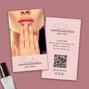 Tarjeta De Visita Artista de las uñas Firma de escritura moderna ros