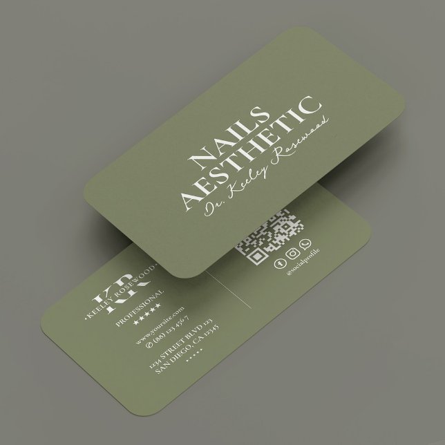 Tarjeta De Visita Artista de las uñas: Mínimo Mínimo Mánico Tecnológ (Nail Artist Minimal Nail Tech Manicurist Sage Business Card
)