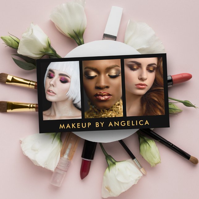 Tarjeta De Visita Artista de maquillaje 3 Photo Gold (Subido por el creador)