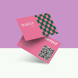 Tarjeta De Visita Artista de Maquillaje Abstracto Rosa y Verde Retro
