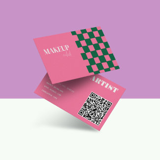 Tarjeta De Visita Artista de Maquillaje Abstracto Rosa y Verde Retro