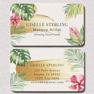 Tarjeta De Visita Artista de maquillaje acuarela cepillado de oro tr