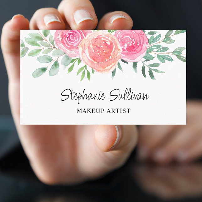 Tarjeta De Visita Artista de maquillaje acuarela floral (Subido por el creador)