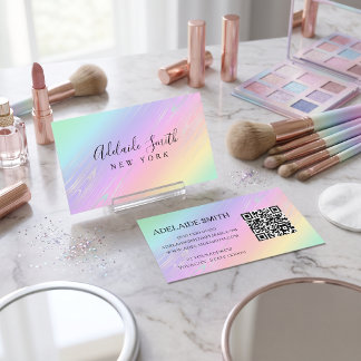Tarjeta De Visita artista de maquillaje arcoíris pastel Moderno holo