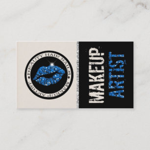 Tarjeta De Visita Artista de maquillaje azul de los labios del