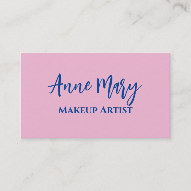 Tarjeta De Visita Artista de maquillaje azul rosa Salón de belleza P (Anverso)