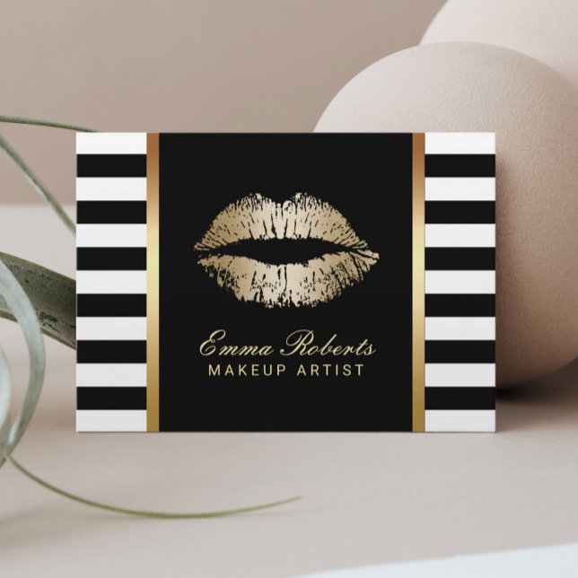 Tarjeta De Visita Artista de maquillaje Bandas modernas Tiras de oro (Subido por el creador)