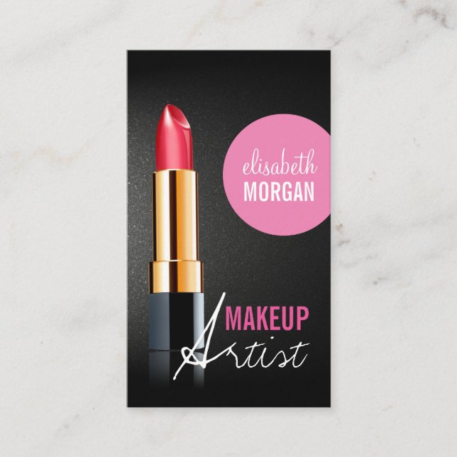 Tarjeta De Visita Artista de maquillaje - Belleza rosa con lápiz lab (Anverso)