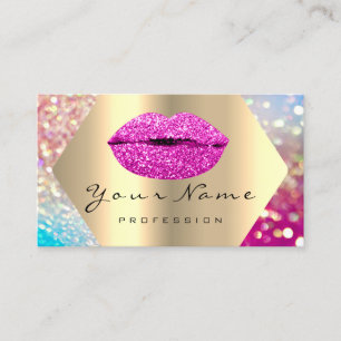 Tarjeta De Visita Artista de maquillaje besa LIPS Rosa LUX Holográf