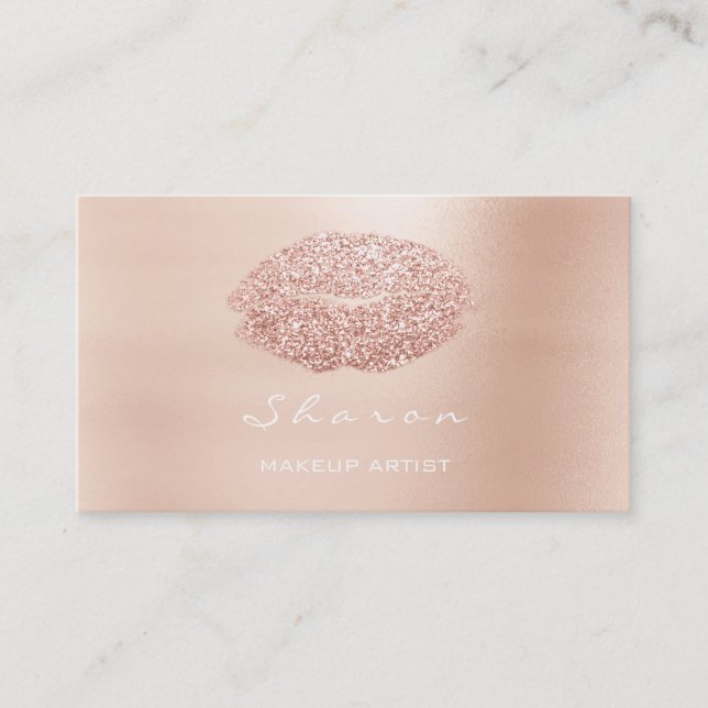 Tarjeta De Visita Artista de maquillaje besó labios Rosa Purpurina d (Anverso)