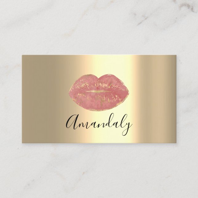 Tarjeta De Visita Artista de maquillaje besó los labios de oro Rosa  (Anverso)