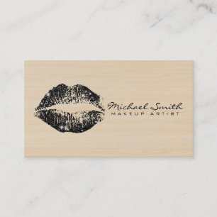 Tarjeta De Visita Artista de maquillaje Black Lips Madera moderna