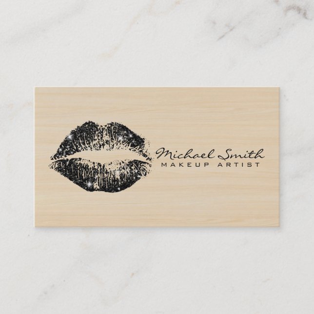 Tarjeta De Visita Artista de maquillaje Black Lips Madera moderna (Anverso)