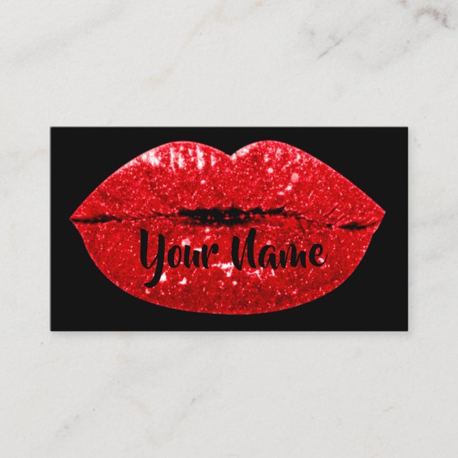 Tarjeta De Visita Artista de maquillaje Black Red Kiss Lips Purpurin (Anverso)